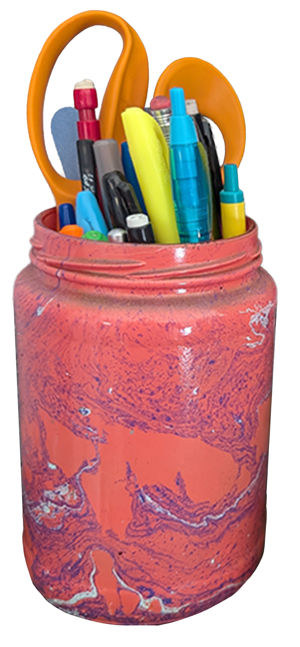 Coral Surge Repurposed Glass Sauce Jar Created by Prismatic Cauldron and Available on Etsy