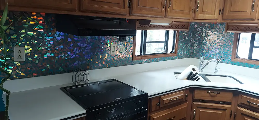 DIY Recycled CD Mosaic Kitchen Backsplash
