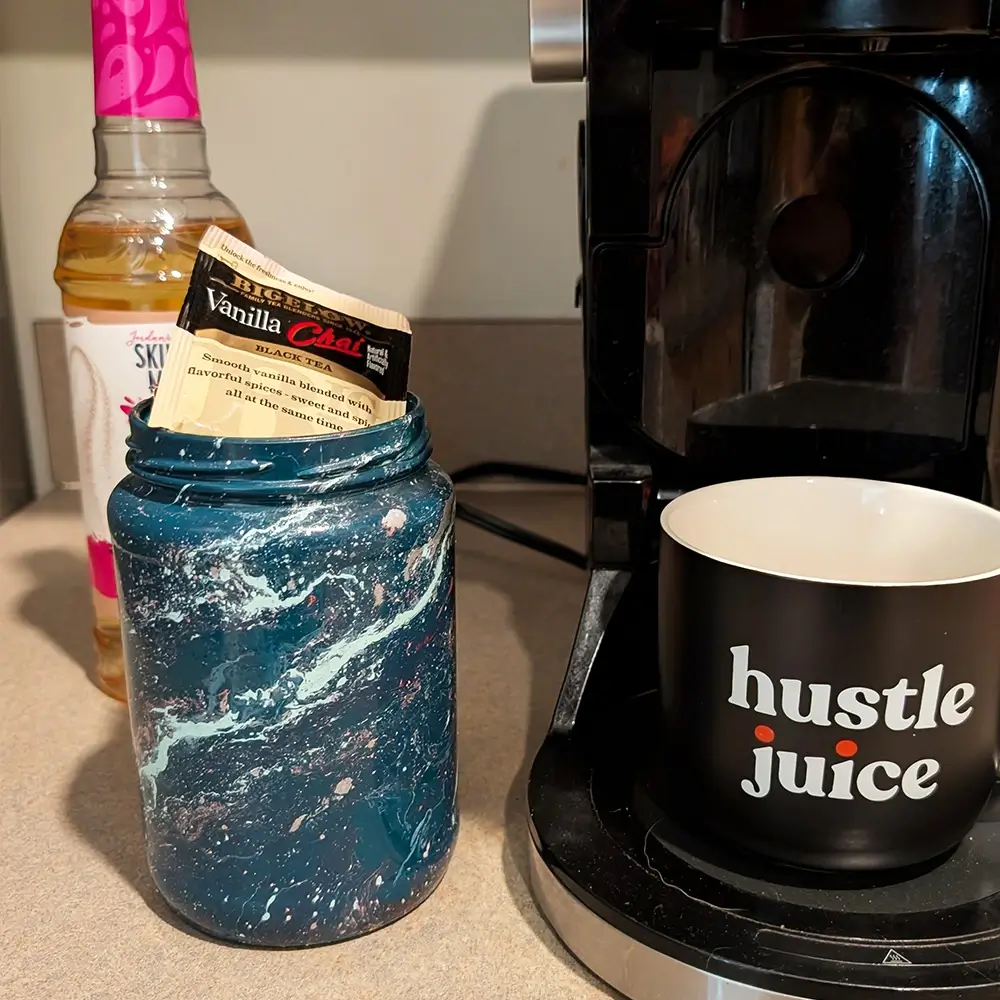 Galactic Alchemy Repurposed Glass Sauce Jar created by Prismatic Cauldron and available on Etsy